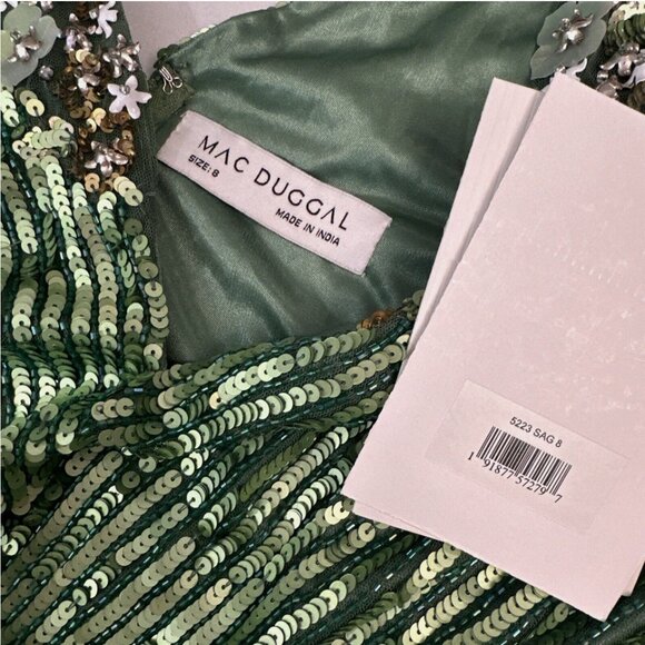 NWT$798 Mac Duggal [ 8 ] Sequin Floral Embellished‎ Evening Gown Sage Green Q728 - Picture 6 of 16